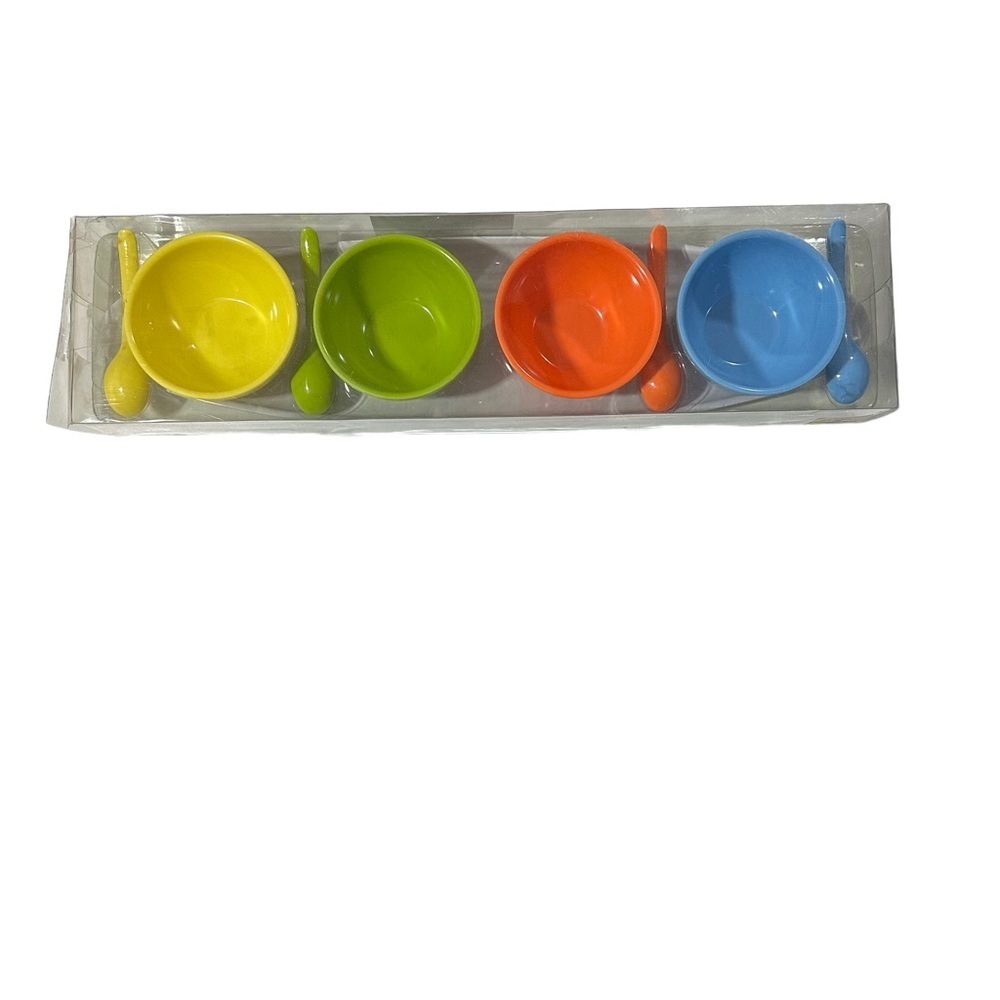Vintage Bon-Ton 9-Piece Melamine Condiment Set 4 Bowls 4 Spoons & Boat Tray NIP